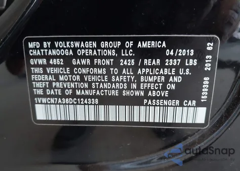 2013 Volkswagen Passat 2.0L Tdi Sel Premium from USA, damaged, VIN 1VWCN7A36DC124338